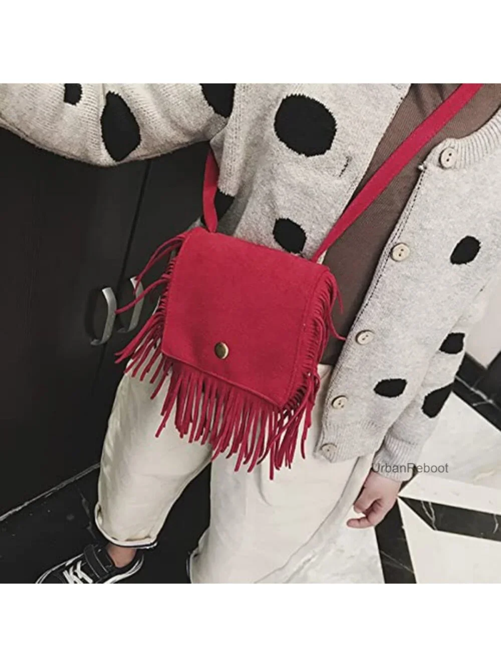 Girls Suede Fringe Crossbody Purse with Tassel Adjustable Strap Mini Bag